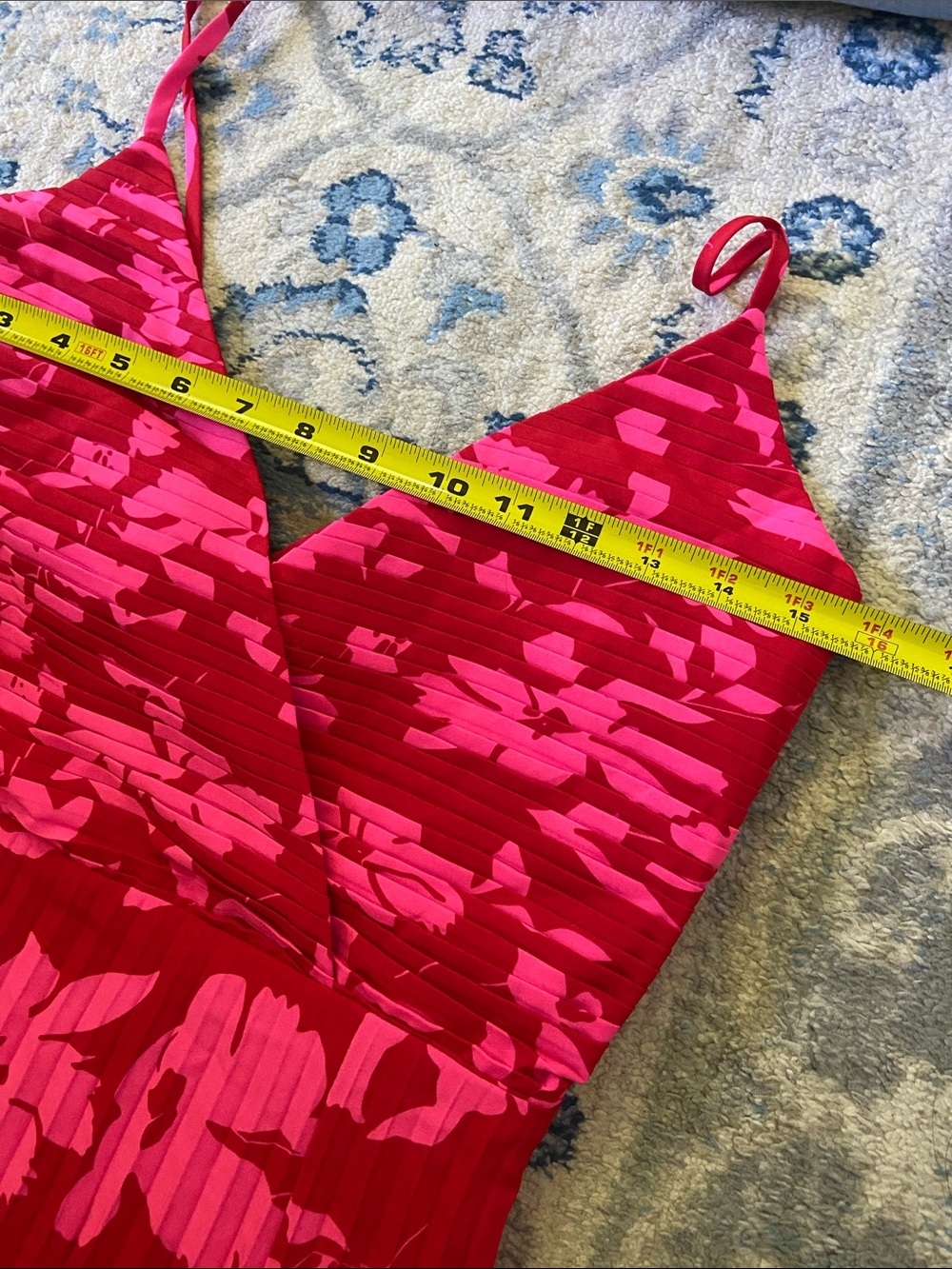 Lulu’s Vibrant Moment Red and Pink Floral Pleated Lace-Up Midi Dress - Picture 11 of 13